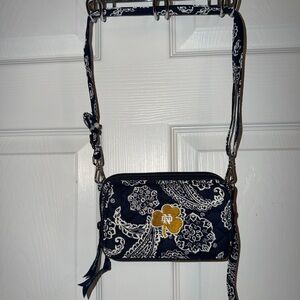 Vera Bradley Notre Dame Navy and White Floral Crossbody Bag